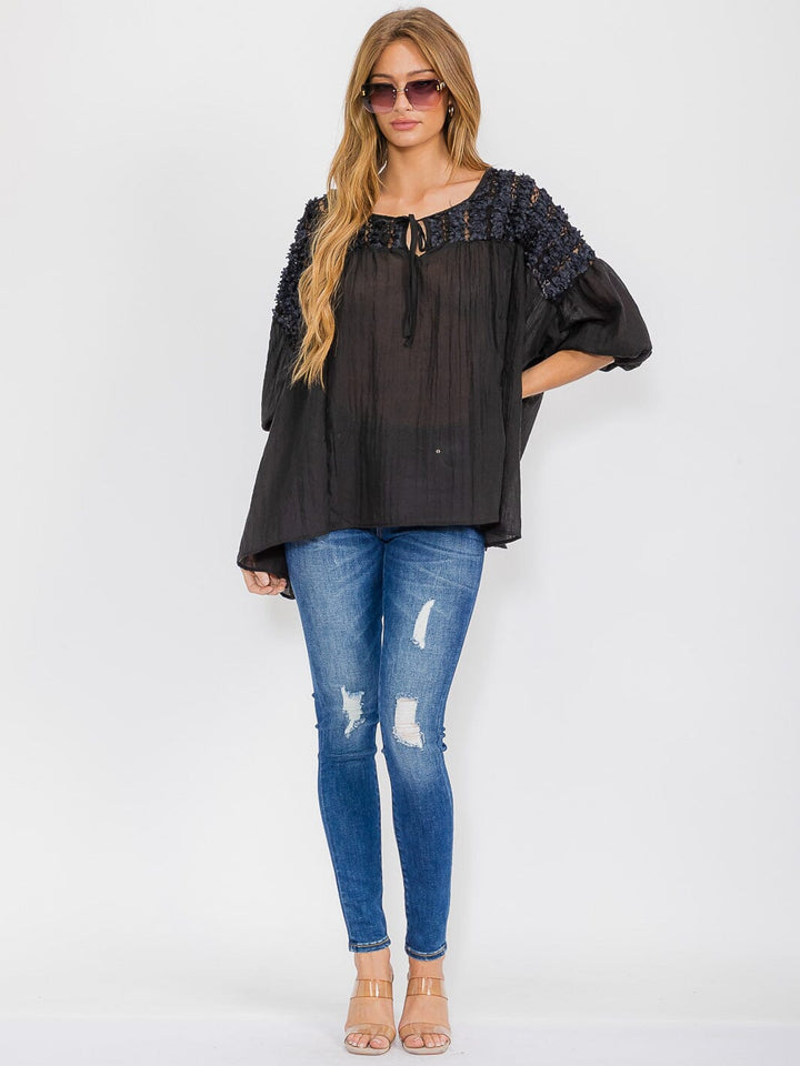 WOMEN'S SHORT SLEEVE HIGH-LOW TUNIC BLOUSE