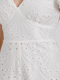 WOMEN'S RUFFLE SLEEVE V-NECK SMOCK EYELET ROMPER