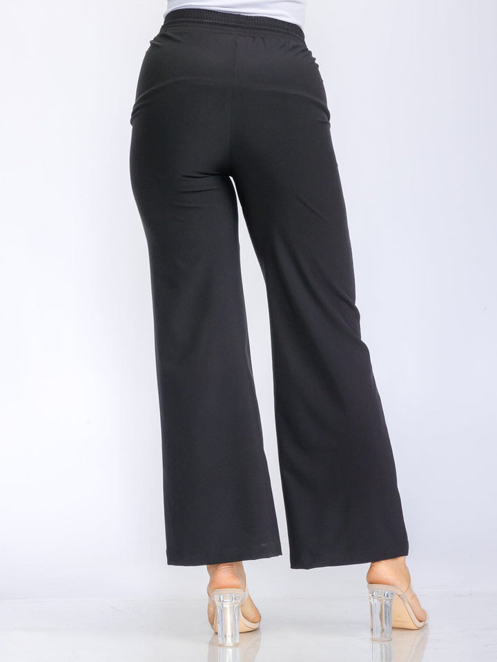 WOMEN'S ELASTIC WAIST SELF TIE STUDS DETAILED WIDE LEG PANTS