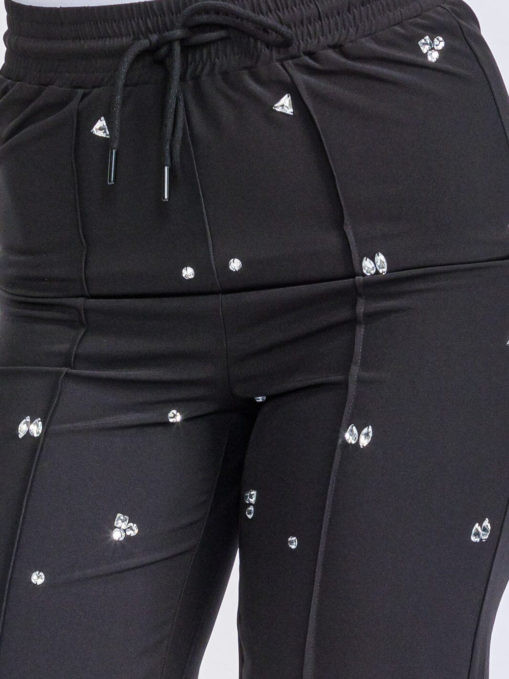 WOMEN'S ELASTIC WAIST SELF TIE STUDS DETAILED WIDE LEG PANTS