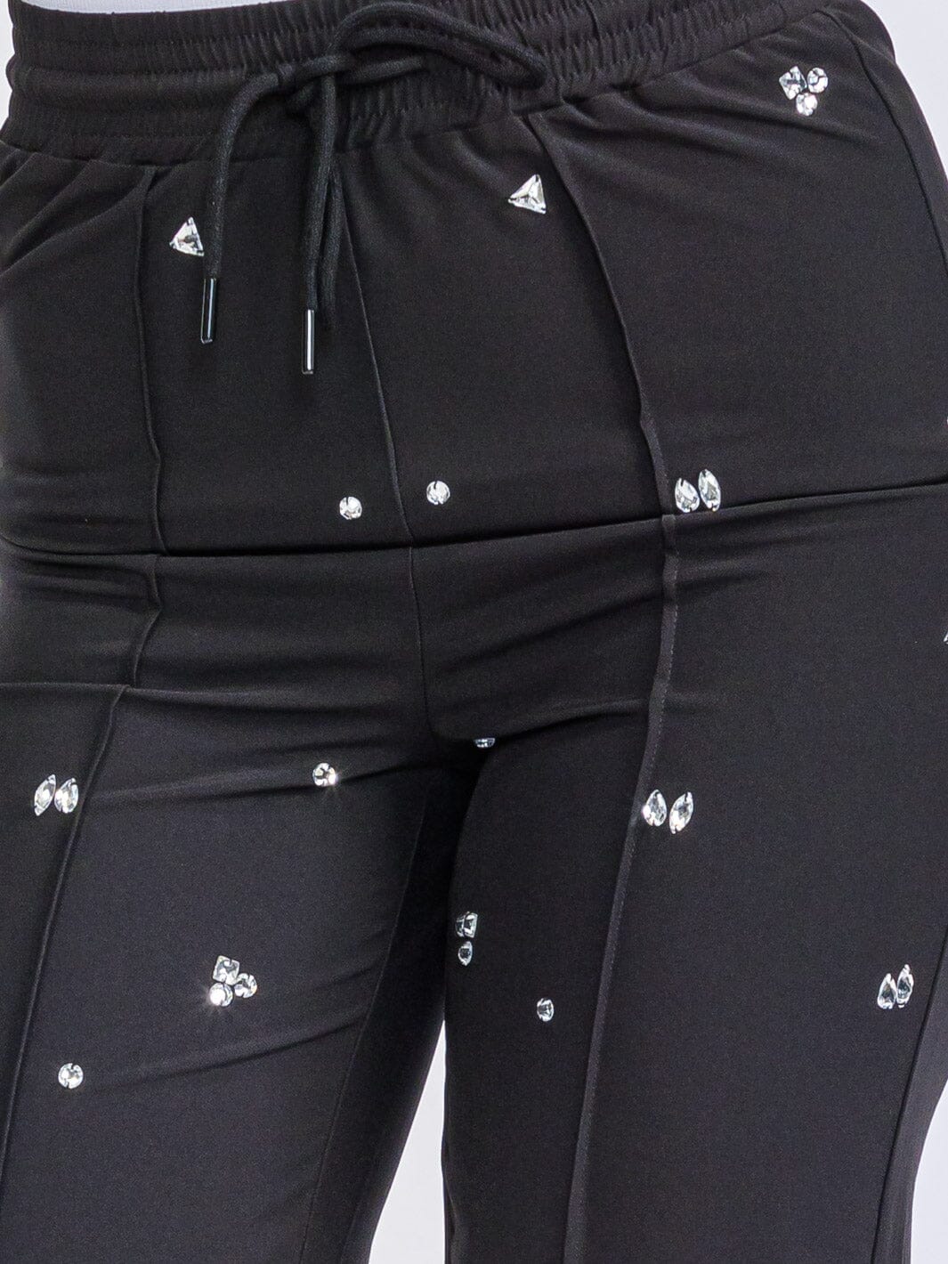 WOMEN'S ELASTIC WAIST SELF TIE STUDS DETAILED WIDE LEG PANTS