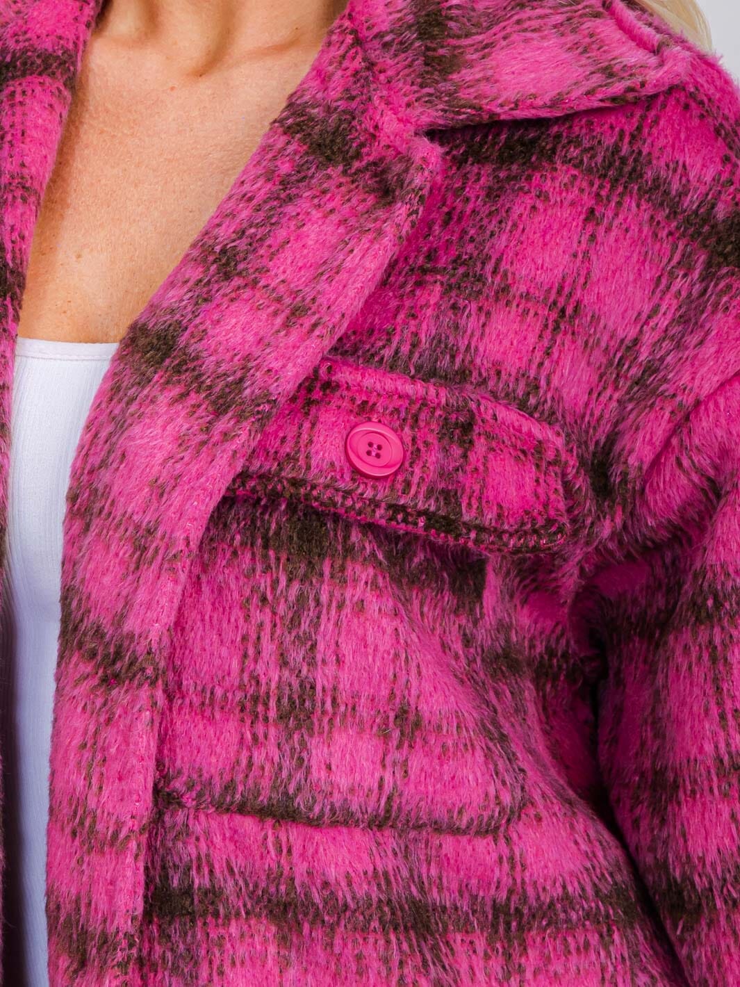 WOMEN'S LONG SLEEVE BUTTON UP POCKETS PLAID COAT