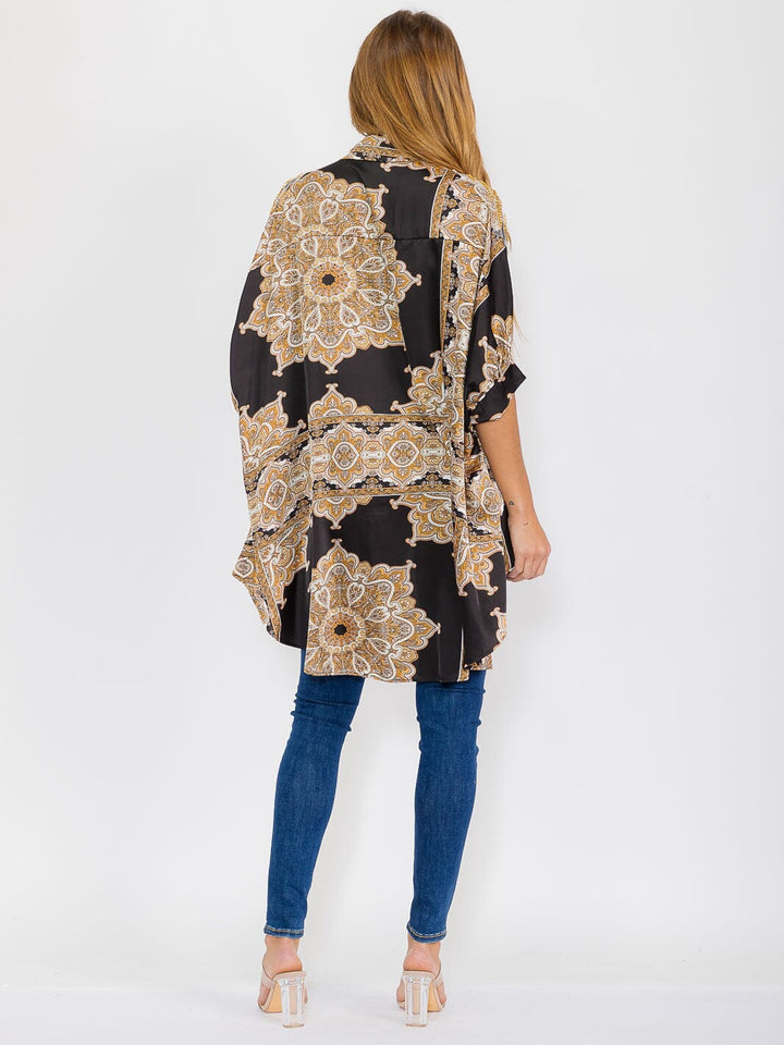 WOMEN'S SHORT SLEEVE BUTTON UP HIGH-LOW STUDS TUNIC BLOUSE