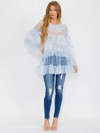 WOMEN'S LONG SLEEVE TIERED RUFFLE TOP