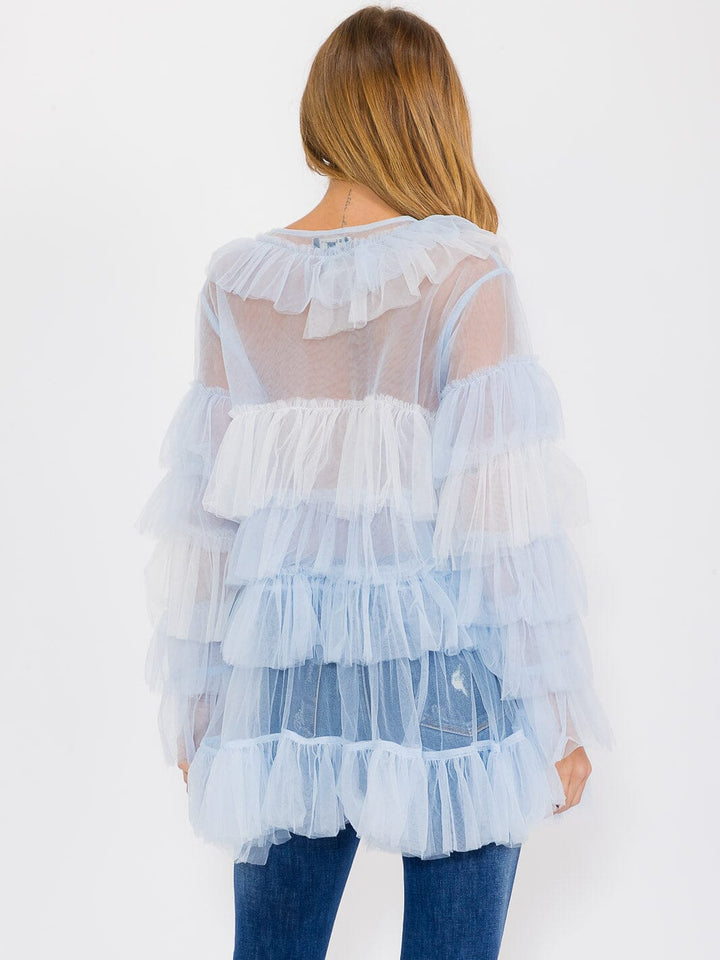 WOMEN'S LONG SLEEVE TIERED RUFFLE TOP