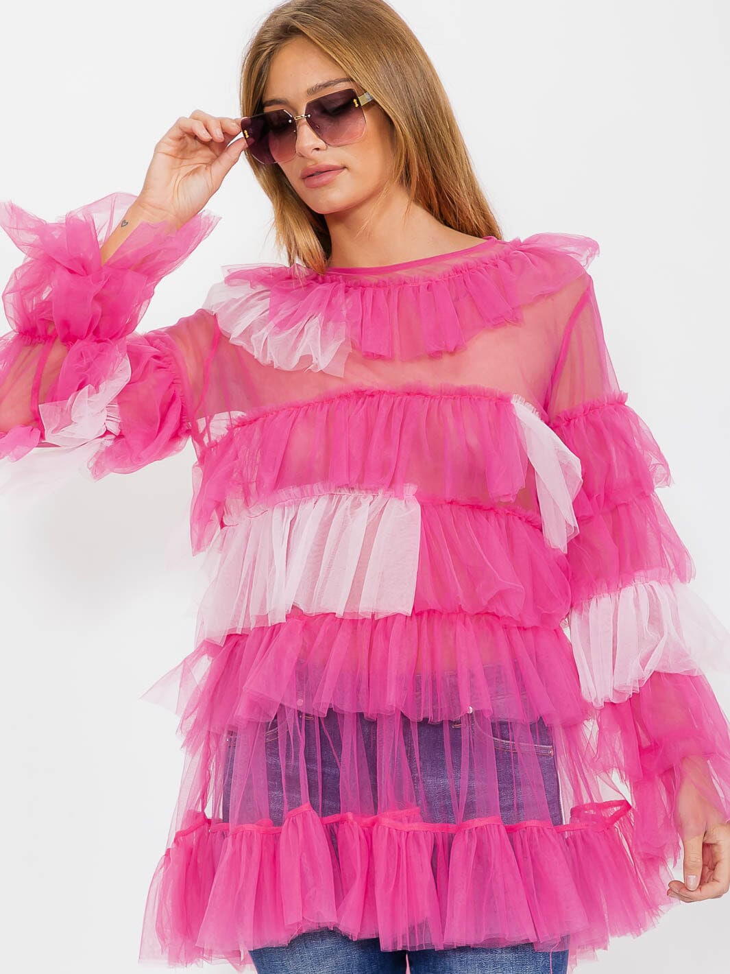 WOMEN'S LONG SLEEVE TIERED RUFFLE TOP