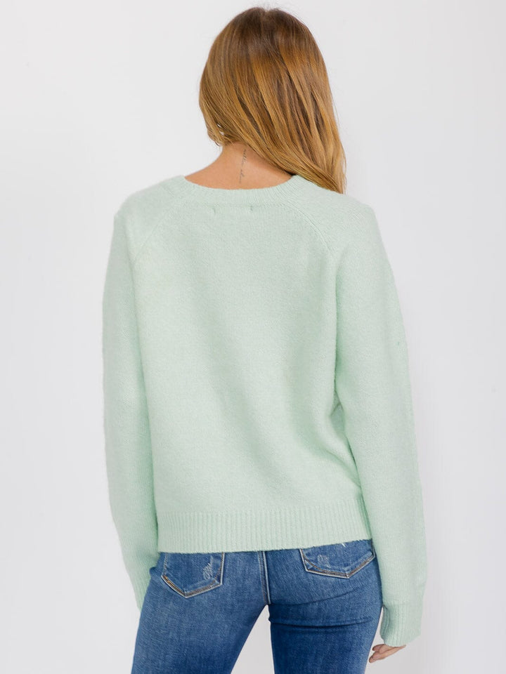 WOMEN'S LONG SLEEVE FLOWER DETAILED PULLOVER SWEATER