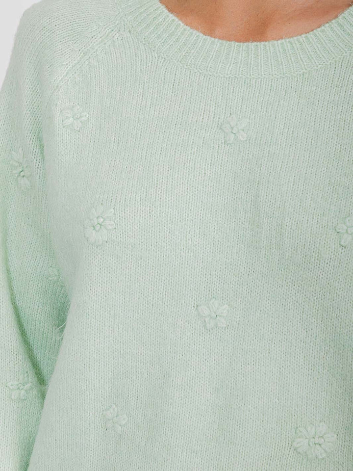 WOMEN'S LONG SLEEVE FLOWER DETAILED PULLOVER SWEATER