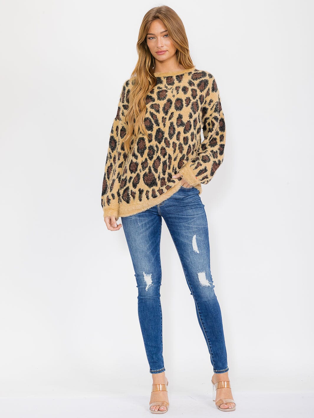 WOMEN'S LONG SLEEVE ANIMAL PRINT PULLOVER SWEATER