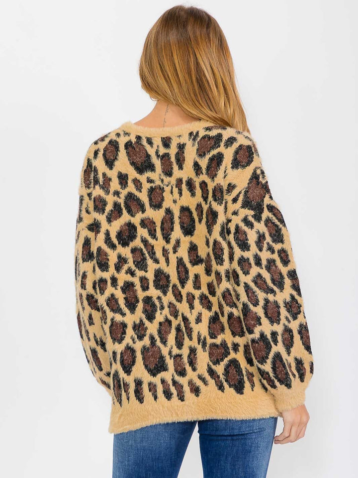 WOMEN'S LONG SLEEVE ANIMAL PRINT PULLOVER SWEATER