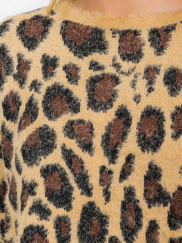 WOMEN'S LONG SLEEVE ANIMAL PRINT PULLOVER SWEATER