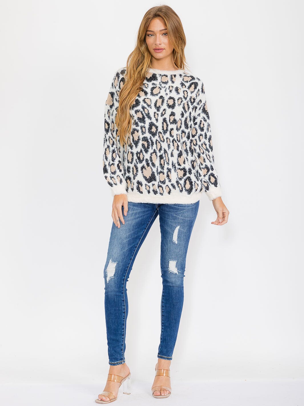 WOMEN'S LONG SLEEVE ANIMAL PRINT PULLOVER SWEATER