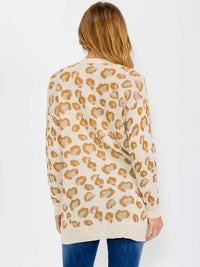 WOMEN'S LONG SLEEVE OPEN FRONT POCKETS ANIMAL PRINT CARDIGAN