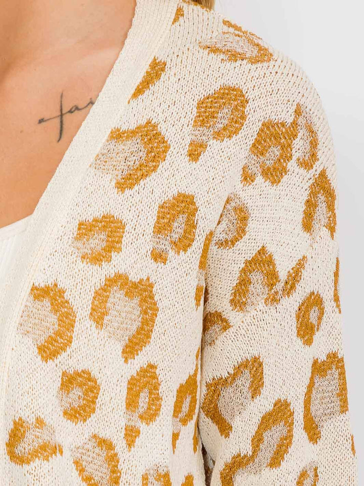 WOMEN'S LONG SLEEVE OPEN FRONT POCKETS ANIMAL PRINT CARDIGAN