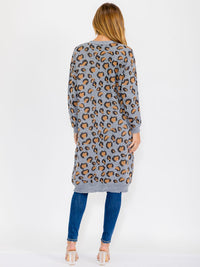 WOMEN'S LONG SLEEVE OPEN FRONT POCKETS ANIMAL PRINT CARDIGAN