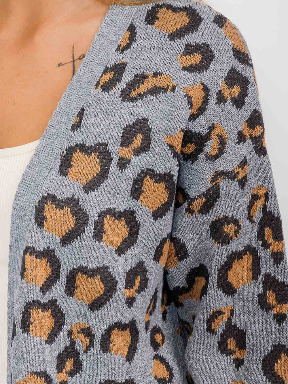 WOMEN'S LONG SLEEVE OPEN FRONT POCKETS ANIMAL PRINT CARDIGAN