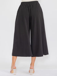 WOMEN'S ELASTIC WAIST FRON POCKETS TRIM DETAILED WIDE LEG PANTS