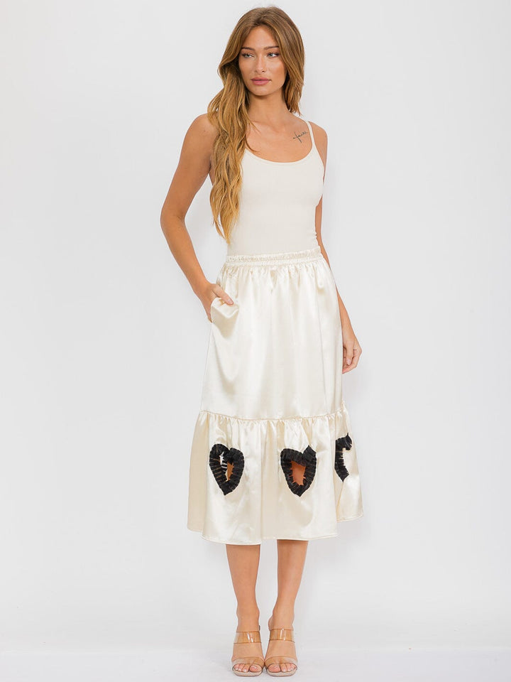 WOMEN'S ELASTIC WAIST FRONT POCKETS CUT OUT DETAILED MIDI SKIRT