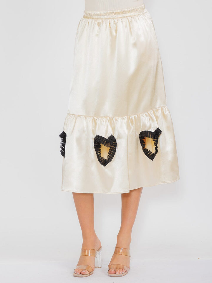 WOMEN'S ELASTIC WAIST FRONT POCKETS CUT OUT DETAILED MIDI SKIRT