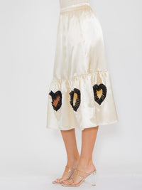 WOMEN'S ELASTIC WAIST FRONT POCKETS CUT OUT DETAILED MIDI SKIRT