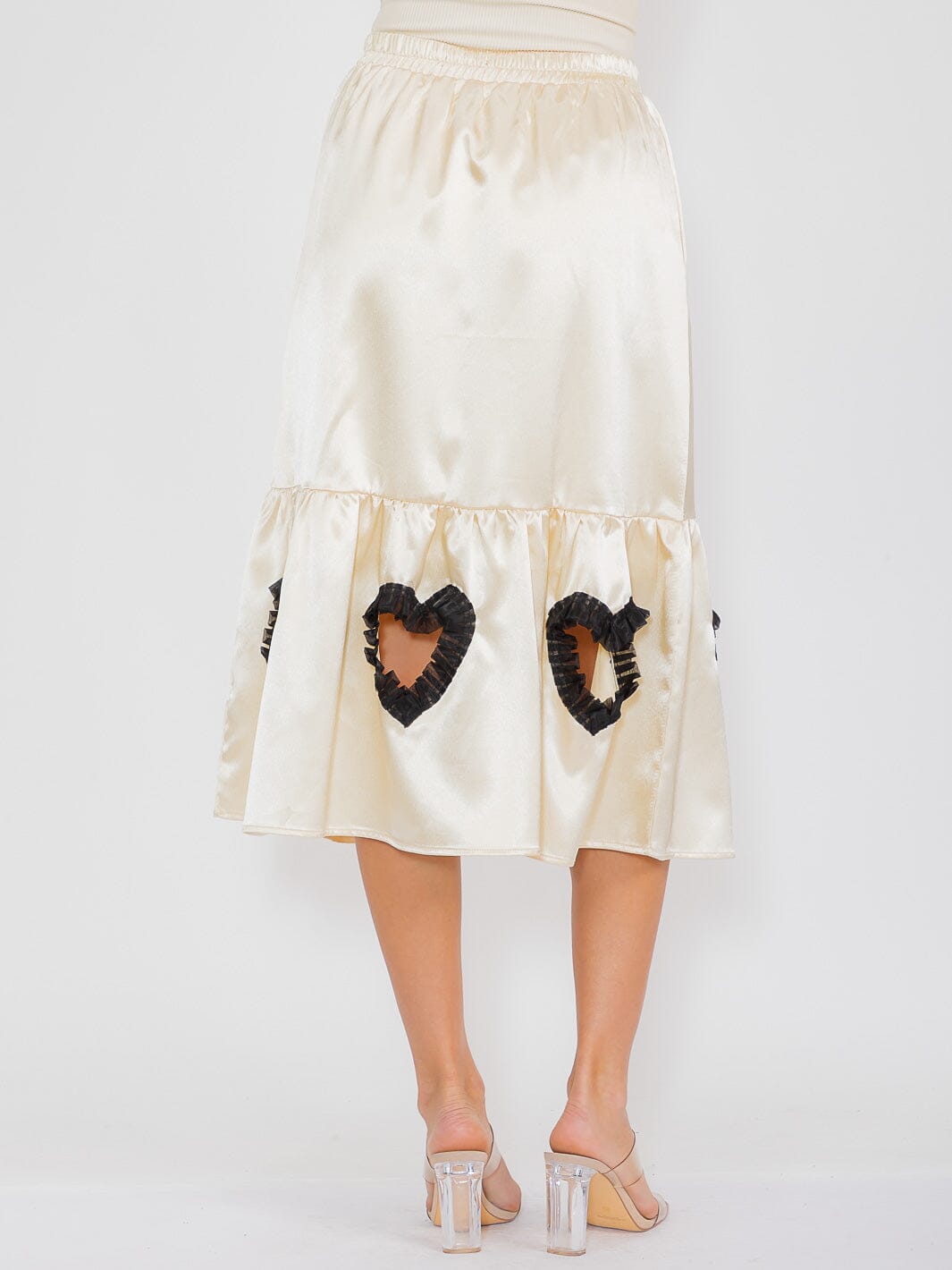 WOMEN'S ELASTIC WAIST FRONT POCKETS CUT OUT DETAILED MIDI SKIRT