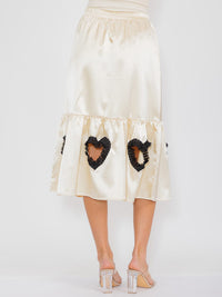 WOMEN'S ELASTIC WAIST FRONT POCKETS CUT OUT DETAILED MIDI SKIRT