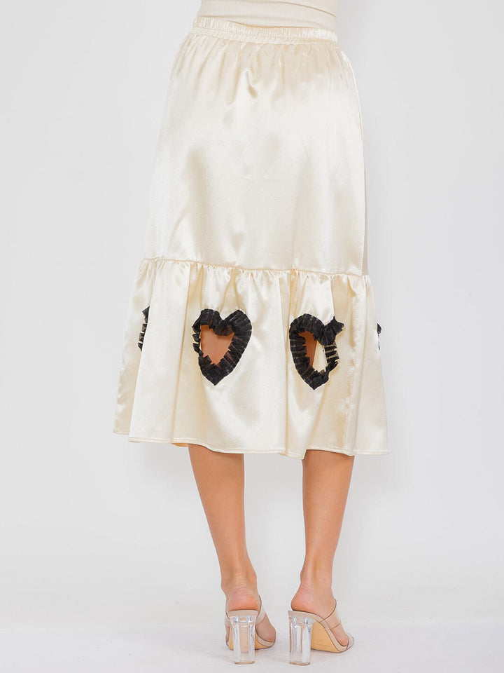 WOMEN'S ELASTIC WAIST FRONT POCKETS CUT OUT DETAILED MIDI SKIRT