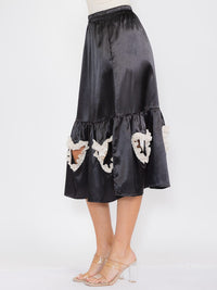 WOMEN'S ELASTIC WAIST FRONT POCKETS CUT OUT DETAILED MIDI SKIRT
