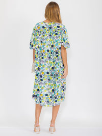 WOMEN'S SHORT SLEEVES TUNIC FLORAL MIDI DRESS