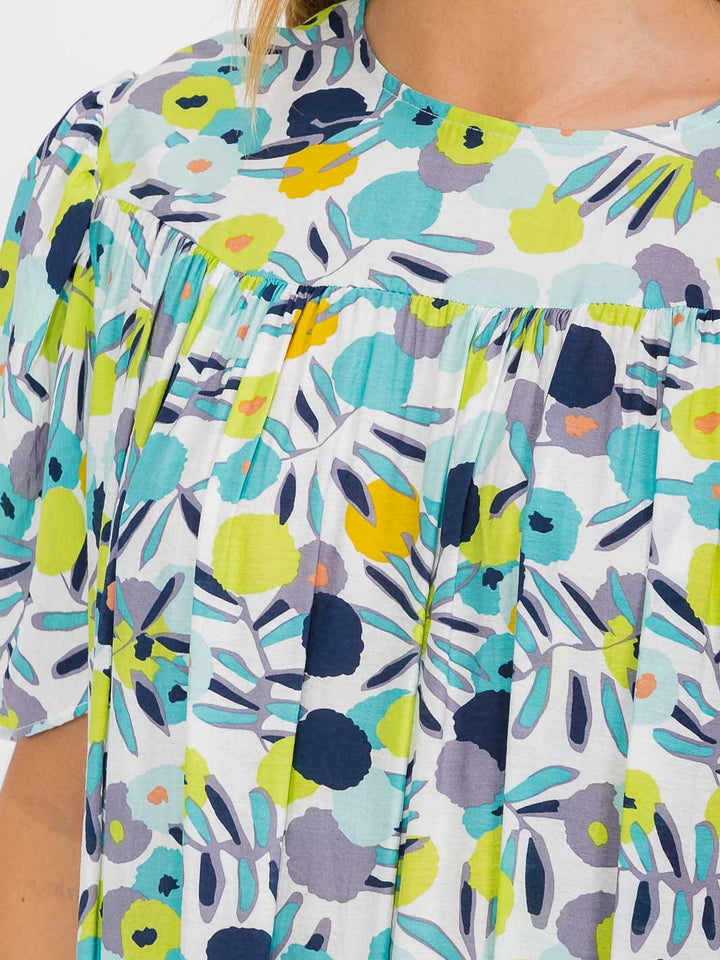 WOMEN'S SHORT SLEEVES TUNIC FLORAL MIDI DRESS