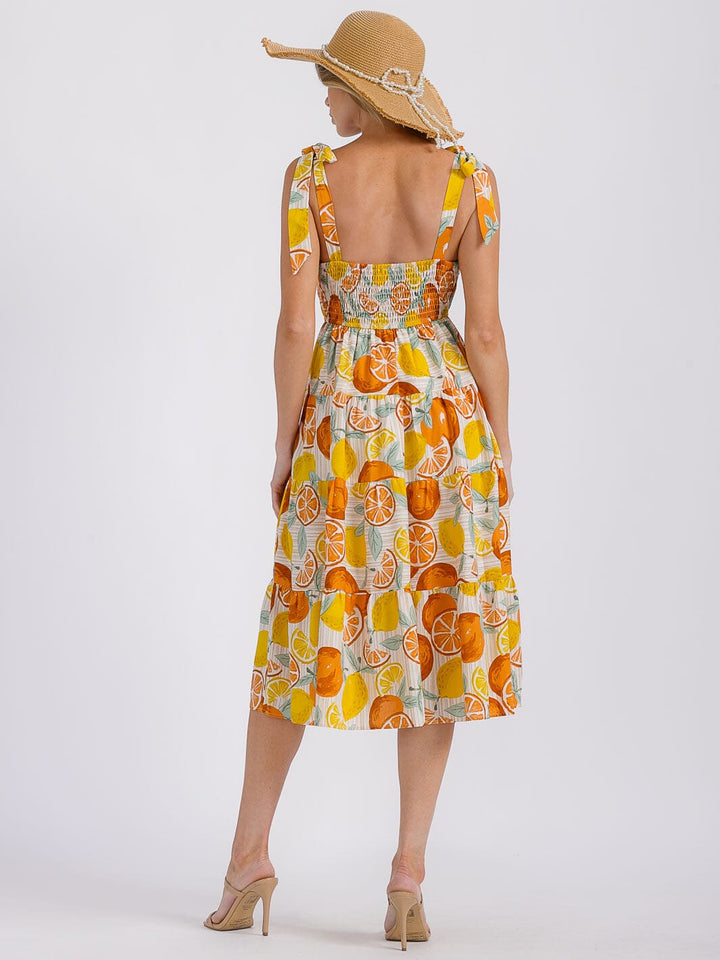 WOMEN'S SLEEVELESS SURPLICE SMOCK MULTI PRINT MIDI DRESS