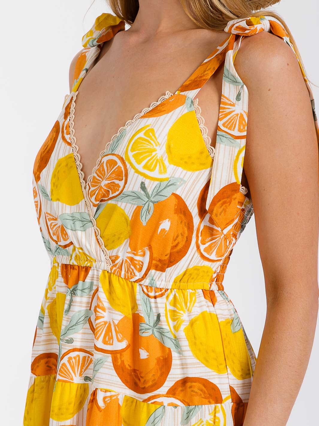 WOMEN'S SLEEVELESS SURPLICE SMOCK MULTI PRINT MIDI DRESS