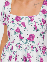 WOMEN'S SHORT PUFF SLEEVE SQUARE NECK FLORAL MINI DRESS