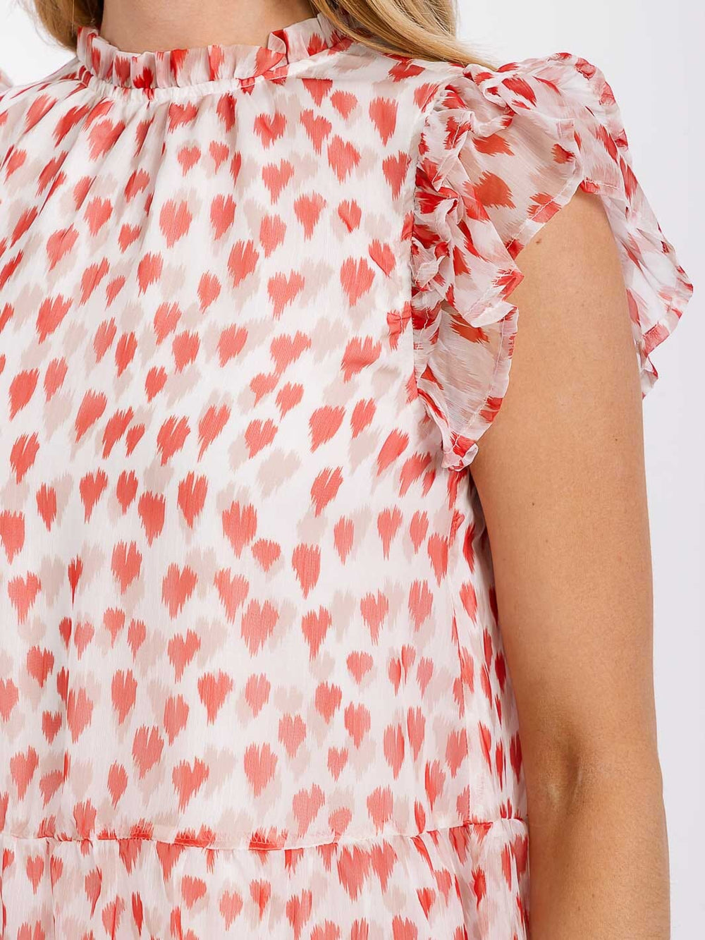 WOMEN'S RUFFLE SLEEVE MOCK NECK TIERED PRINTED TUNIC MINI DRESS
