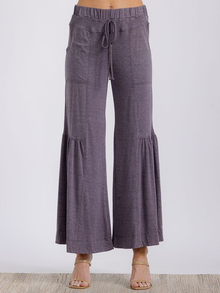 WOMEN'S ELASTIC WAIST FRONT POCKETS TIERED WIDE LEG PALAZZO PANTS