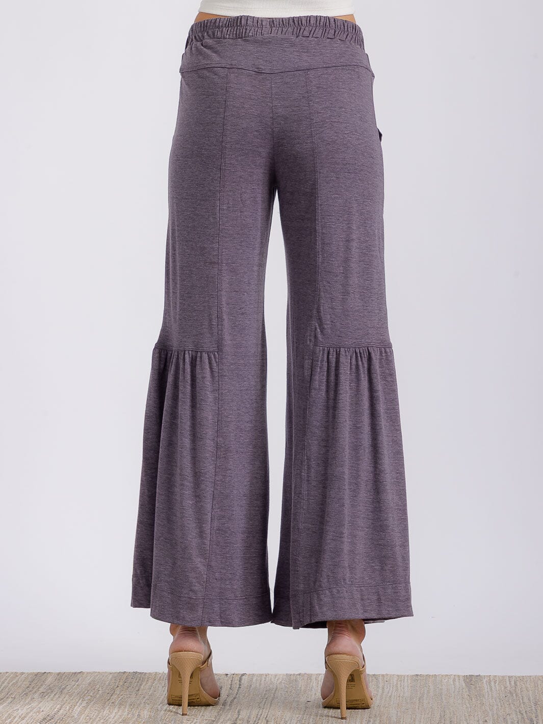 WOMEN'S ELASTIC WAIST FRONT POCKETS TIERED WIDE LEG PALAZZO PANTS