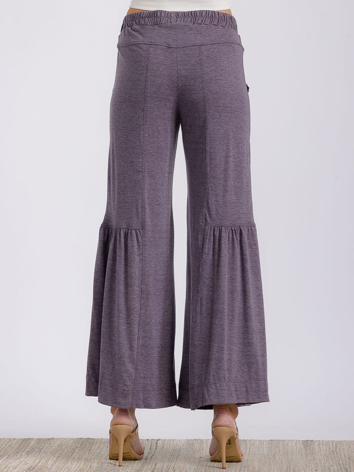WOMEN'S ELASTIC WAIST FRONT POCKETS TIERED WIDE LEG PALAZZO PANTS