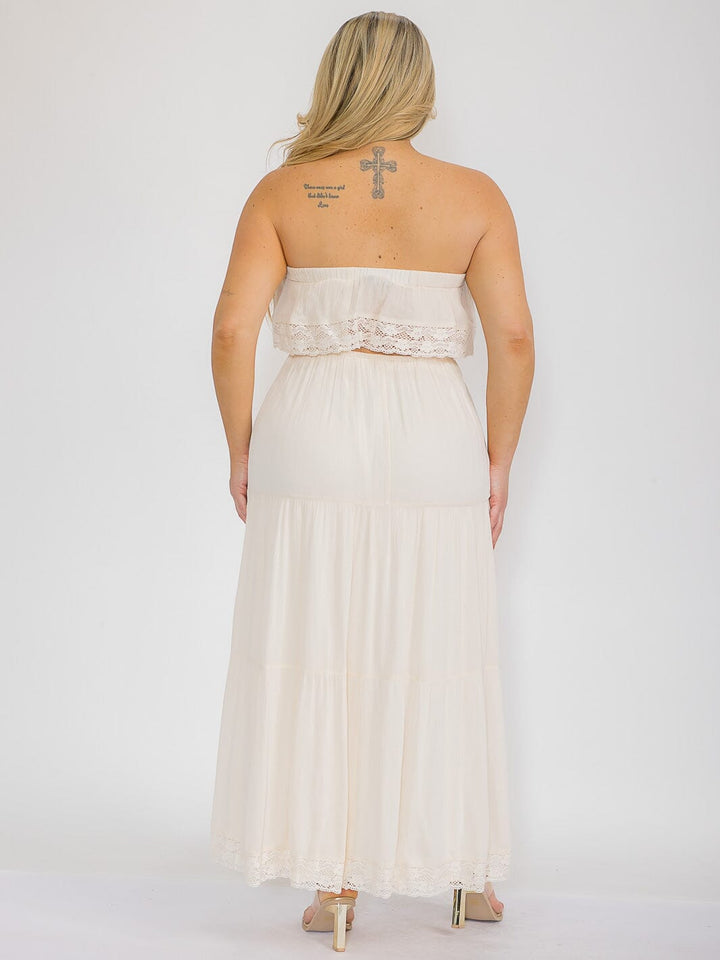 PLUS SIZE SLEEVELESS RUFFLE TRIM DETAILED ELASTIC WAIST MAXI DRESS