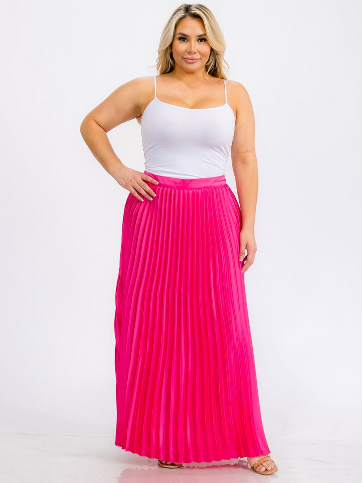 PLUS SIZE ZIPPER CLOSURE PLEATED MAXI SKIRT