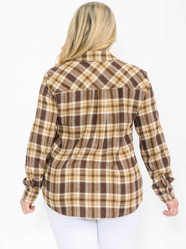 PLUS SIZE LONG SLEEVE BUTTON UP PLAID TOP