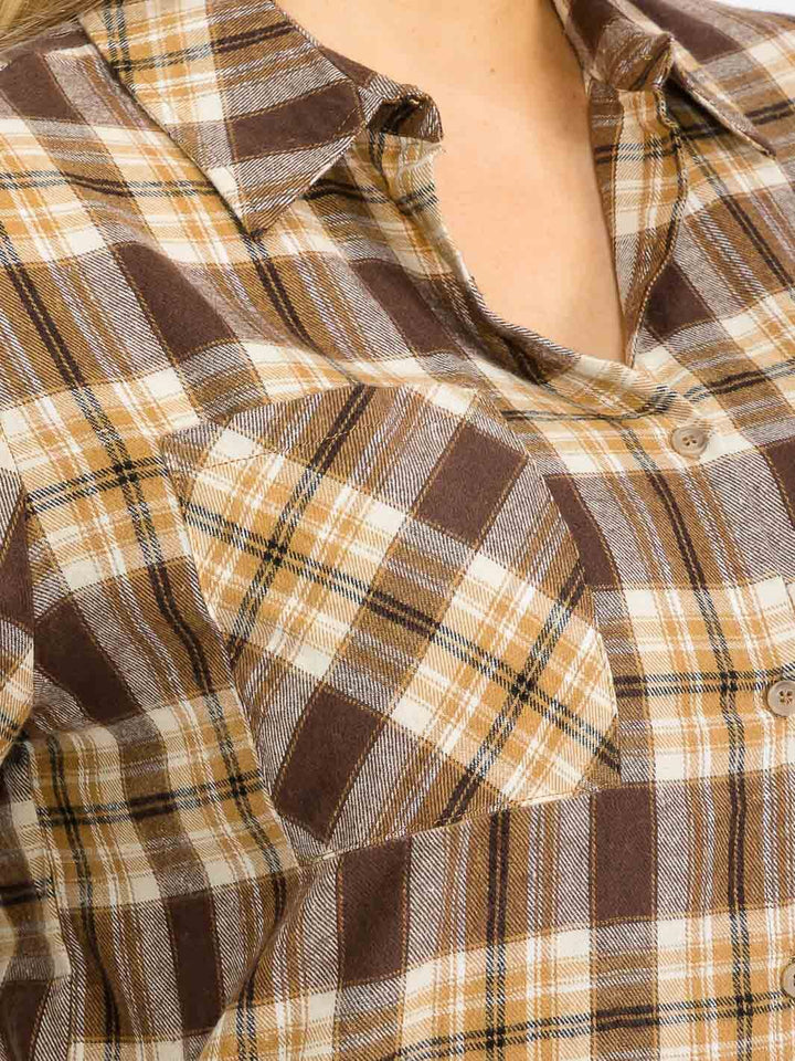 PLUS SIZE LONG SLEEVE BUTTON UP PLAID TOP