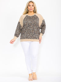 PLUS SIZE LONG SLEEVE ANIMAL PRINT TOP