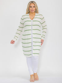 PLUS SIZE LONG SLEEVE OPEN FRONT STRIPES COLORBLOCK CARDIGAN