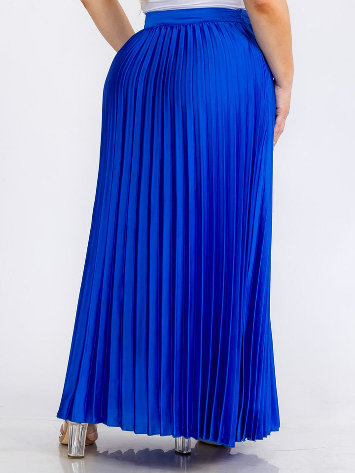 PLUS SIZE ZIPPER CLOSURE PLEATED MAXI SKIRT