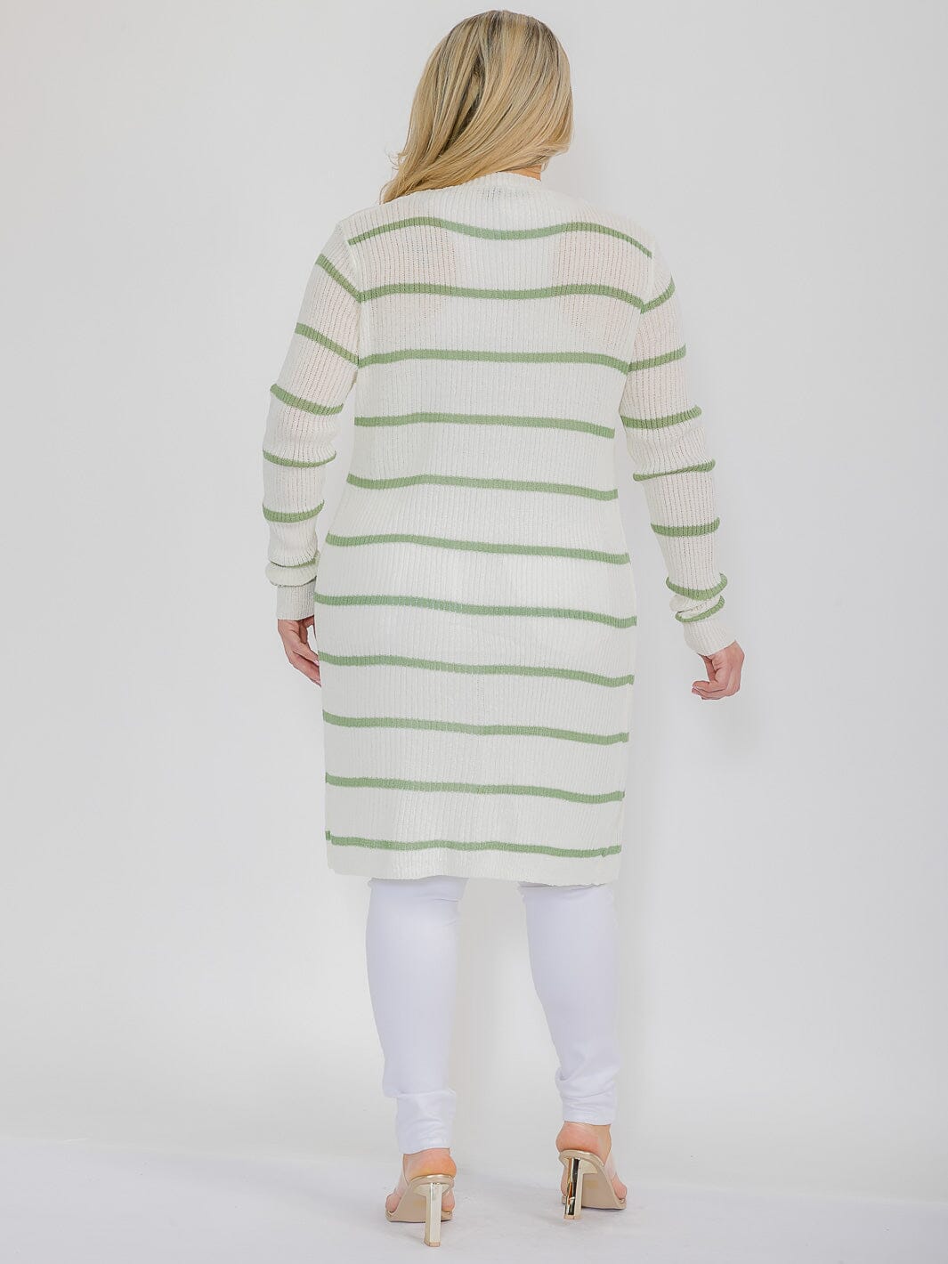 PLUS SIZE LONG SLEEVE OPEN FRONT STRIPES COLORBLOCK CARDIGAN