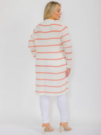 PLUS SIZE LONG SLEEVE OPEN FRONT STRIPES COLORBLOCK CARDIGAN