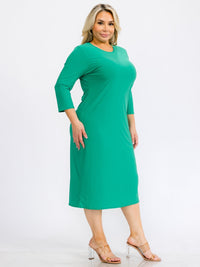 PLUS SIZE 3/4 SLEEVES SOLID MIDI DRESS