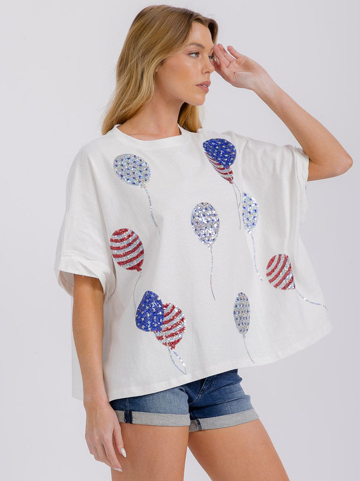 WOMEN'S SHORT SLEEVE PATRIOTIC PRINT SHIRT