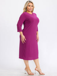 PLUS SIZE 3/4 SLEEVES SOLID MIDI DRESS