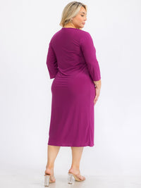 PLUS SIZE 3/4 SLEEVES SOLID MIDI DRESS